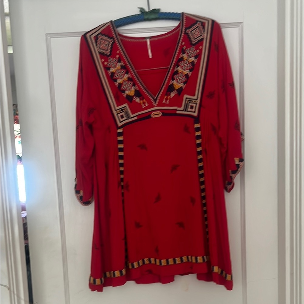 Free People Red Embroidered Tunic